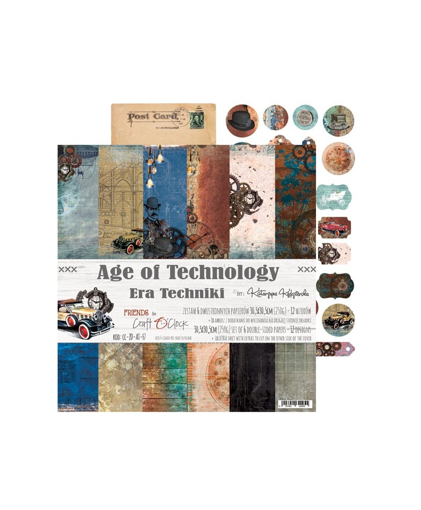AGE OF TECHNOLOGY a set of 6 papers +1 Fussy cutting sheet 30,5×30,5cm