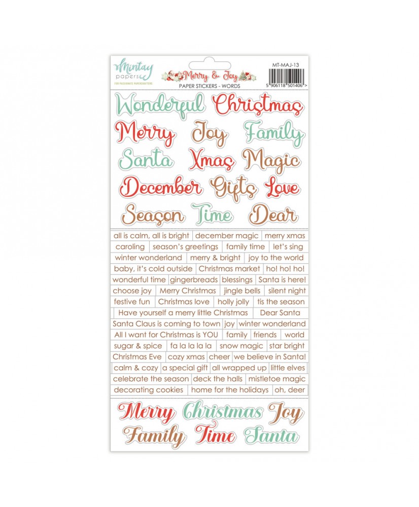 Merry & Joy - 6 x 12 Paper Stickers -Words