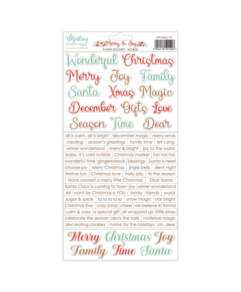 6 x 12 Paper Stickers - Merry & Joy - Words