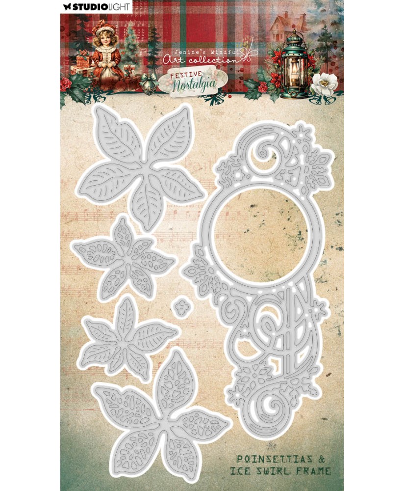 JMA Festive Nostalgia Cutting Die - Poinsettias & Ice swirl frame