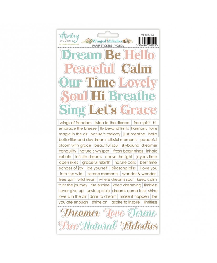 6 x 12 Paper Stickers - Winged Melodies - Words