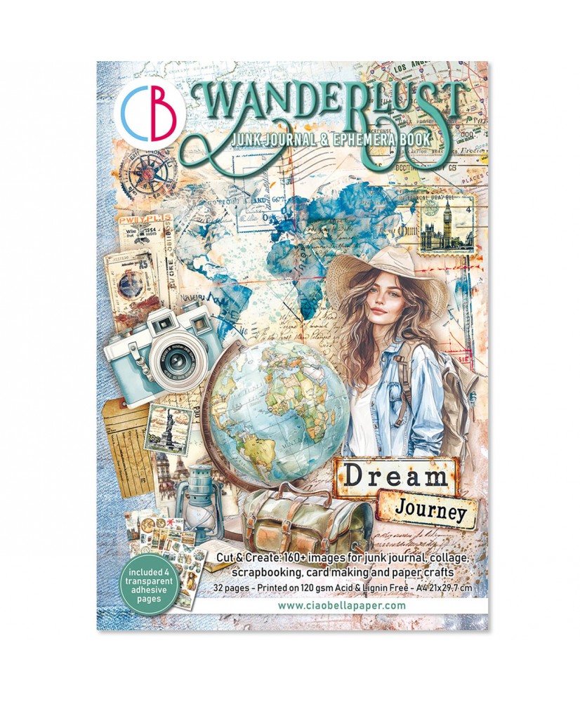 Junk Journal Ephemera Book Wanderlust A4 32/Pkg - Pre-order