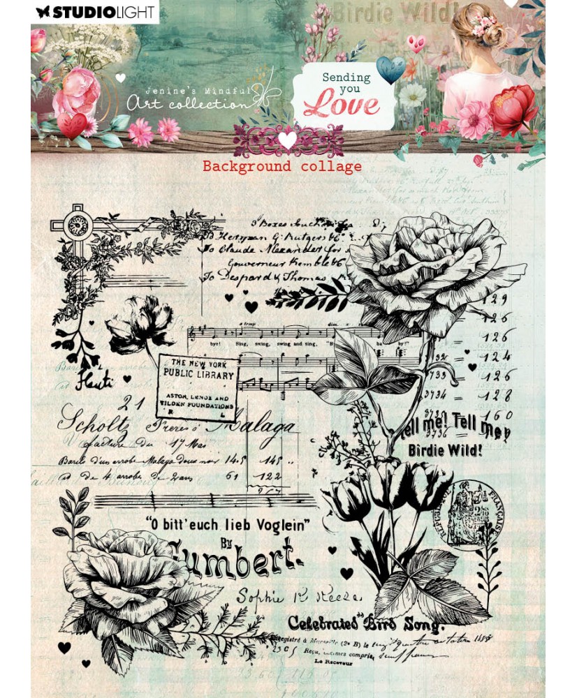 JMA Clear stamps Background collage Sending You Love