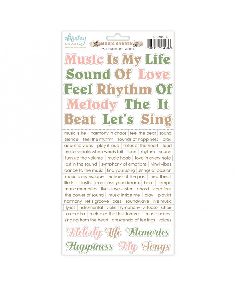 Music Garden 6 x 12 Paper Stickers - Words