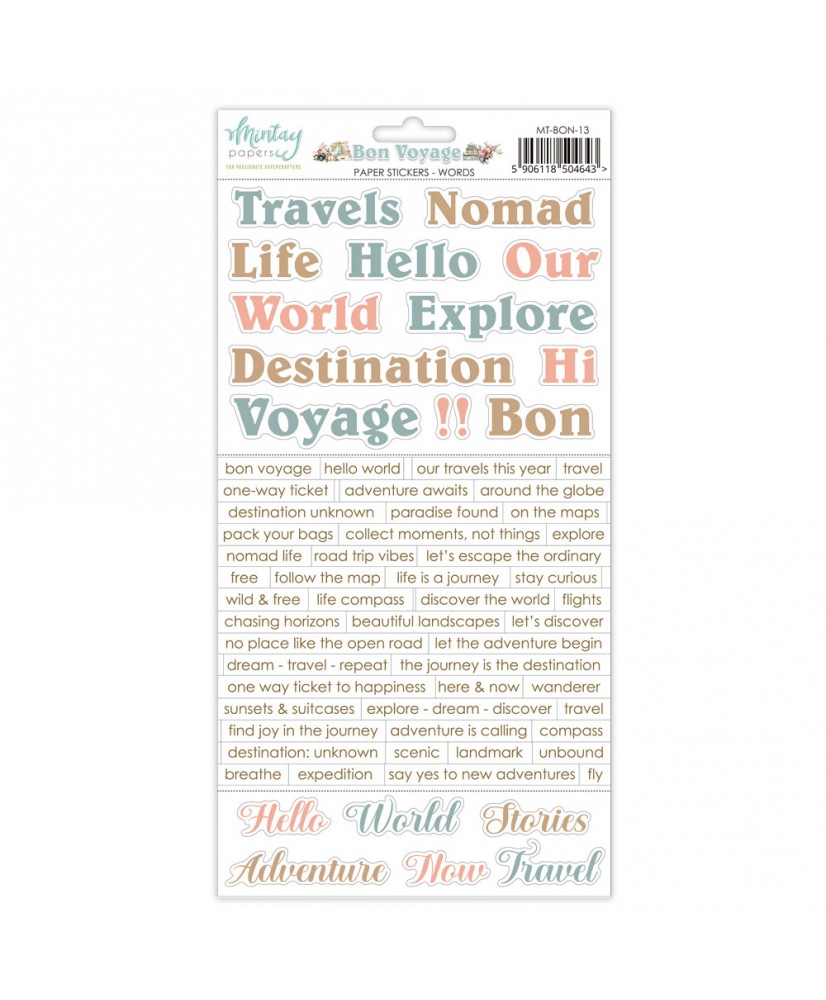Bon Voyage 6 x 12 Paper Stickers - Words