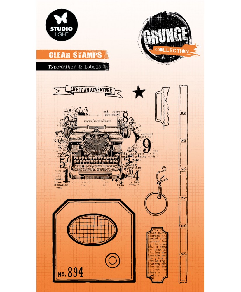 Clear Stamp Typewriter & labels Grunge 93x136x3mm 10 PC