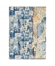 Urban Blue Denim Mixed Media rice paper A4 set 4/Pkg