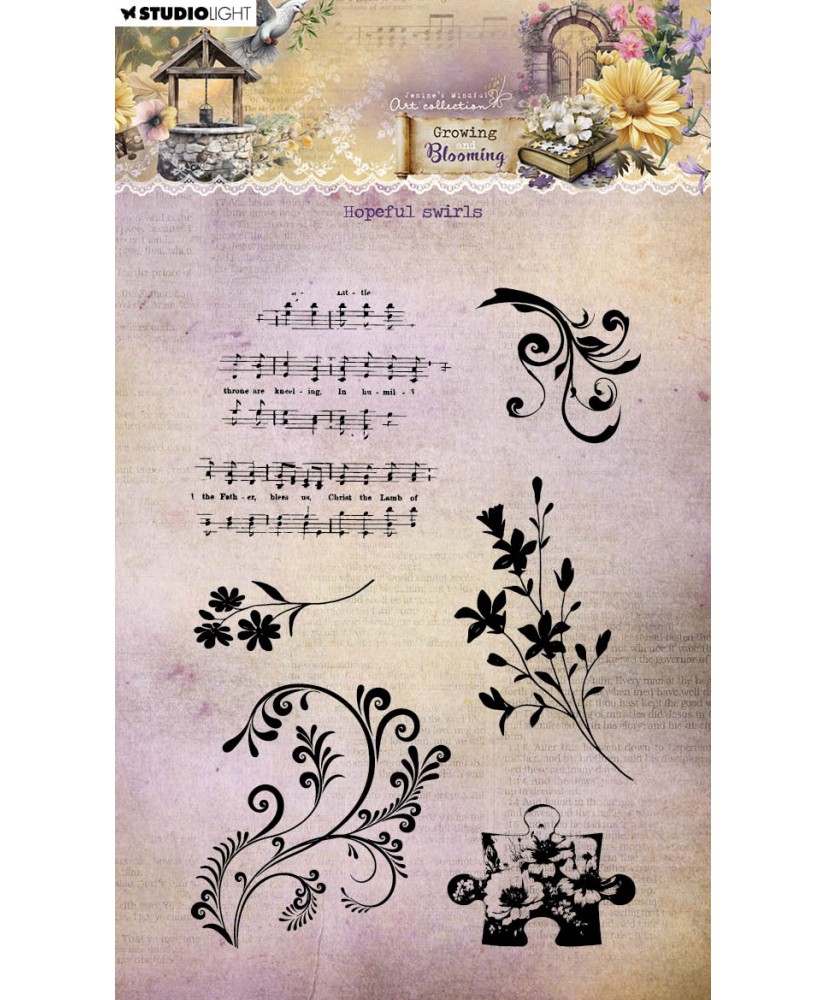 Clear Stamp Hopeful swirls Growing & Blooming 89x131x3mm 6pcs