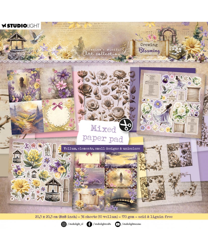 Mixed Paper Pad Vellum, unicolor & elements Growing & Blooming 203x203x9mm 36pp