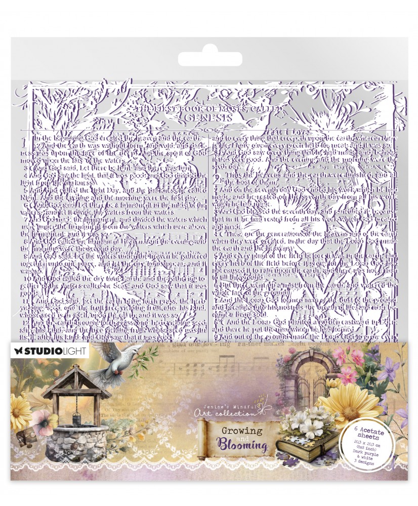 Acetate Sheets White & dark purple Growing & Blooming 203x203x2mm 6pp