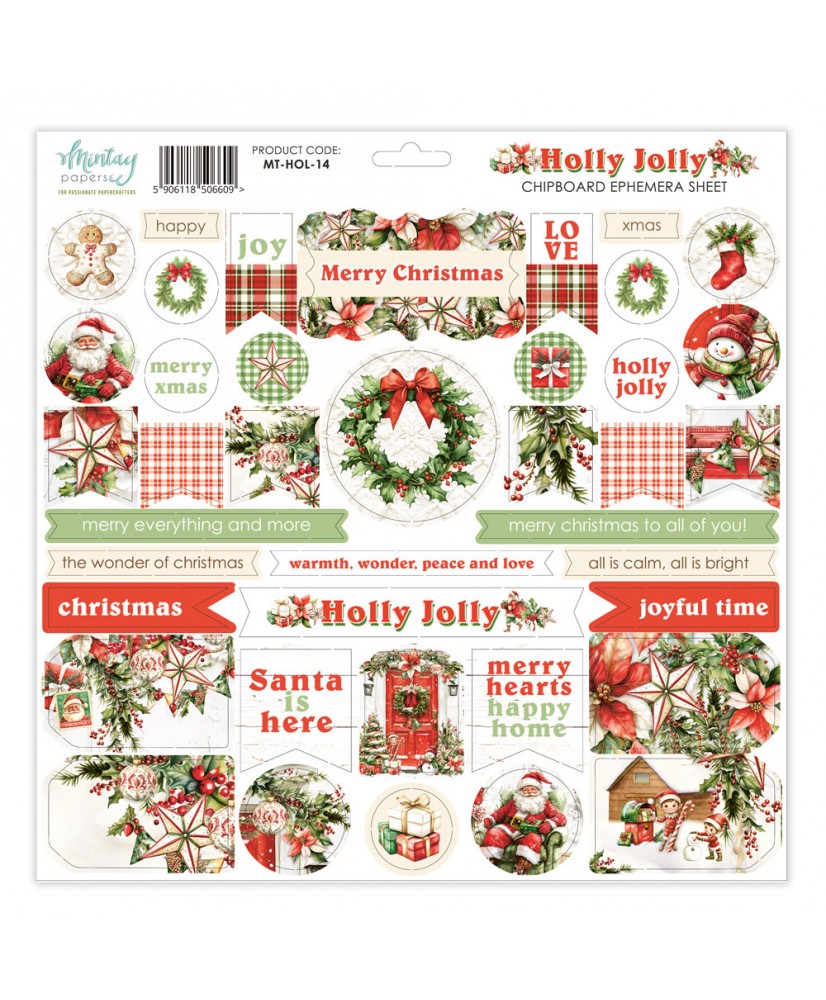 Holly Jolly  - 12 x 12 Chipboard Ephemera sheet