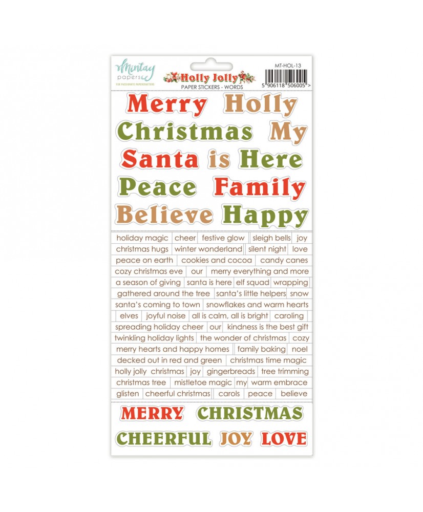 Holly Jolly - 6 x 12 Paper Stickers - Words