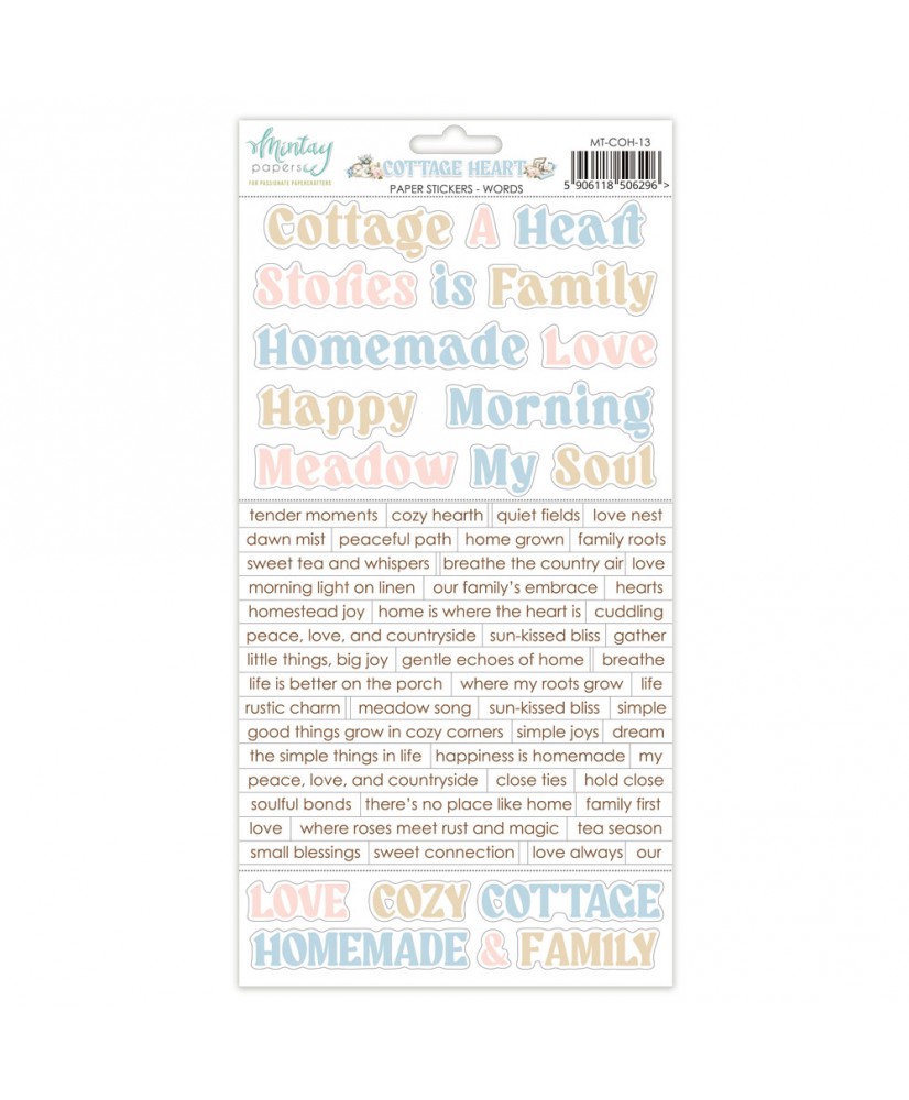 Cottage Heart 6 x 12 Paper Stickers - Words