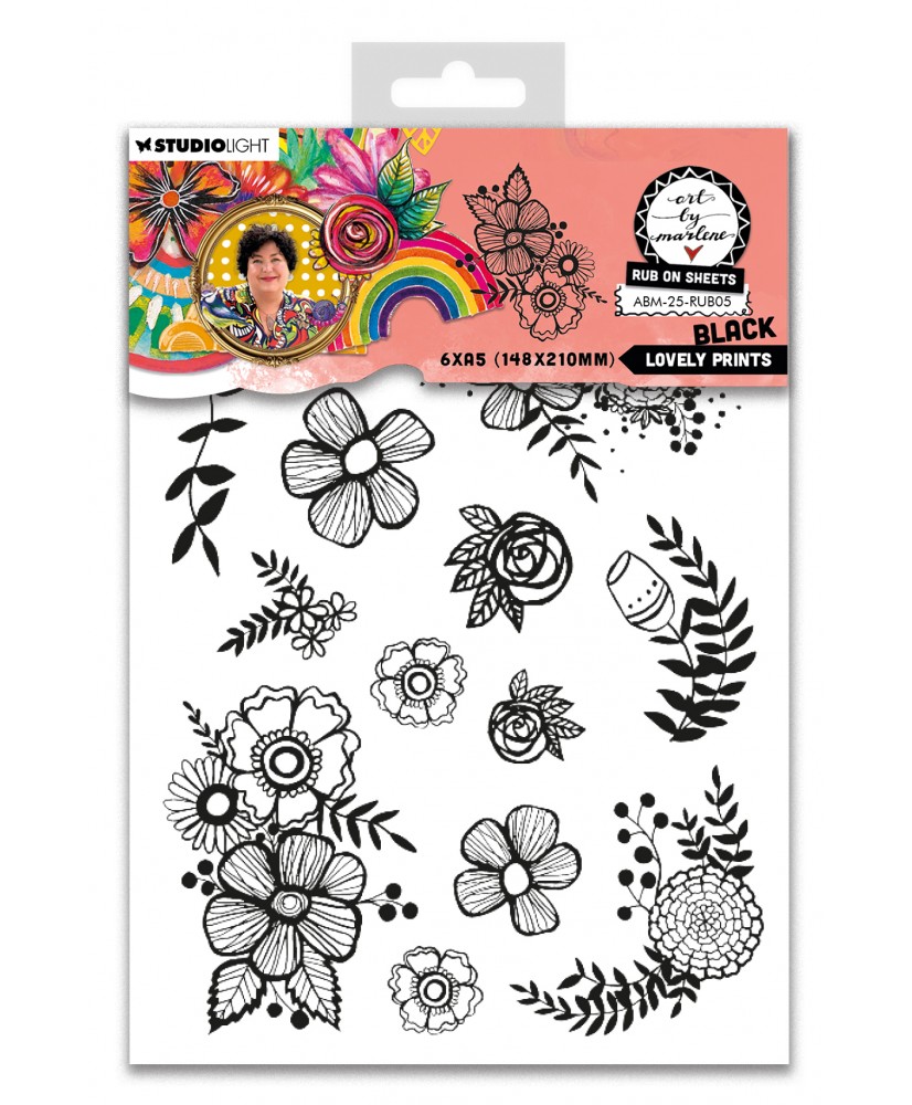 ABM Rub ons Lovely prints, BLACK 148x210x5mm 6 Sheets