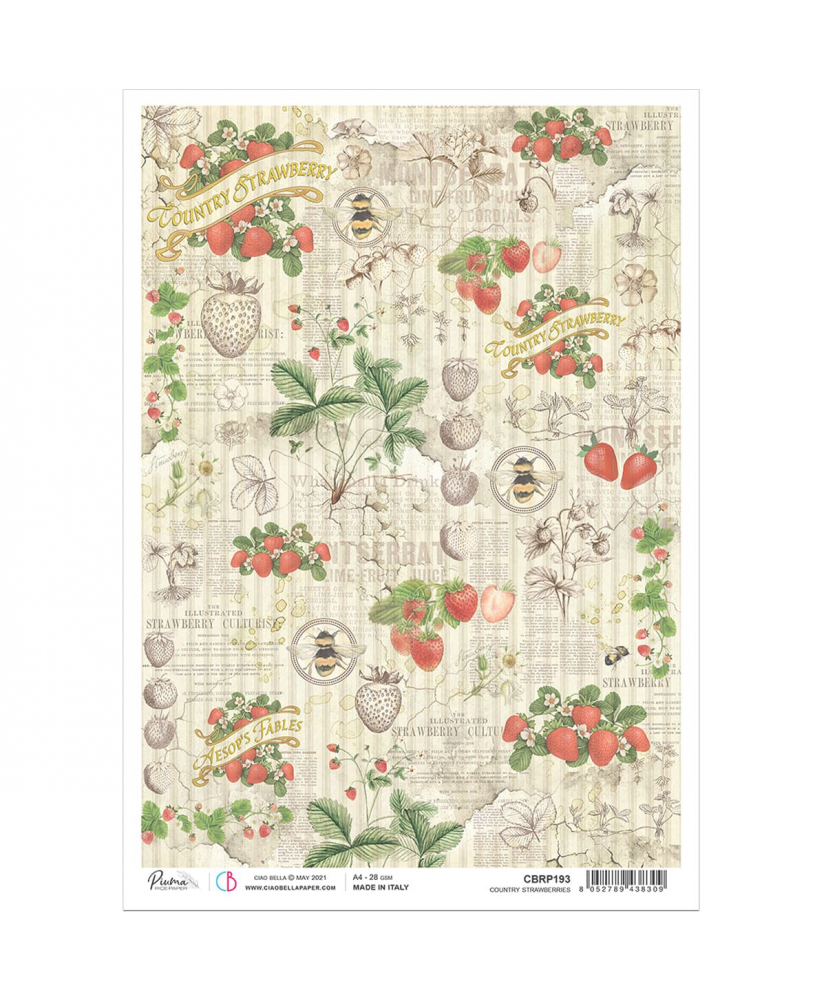 Rice Paper A4 Country Strawberries