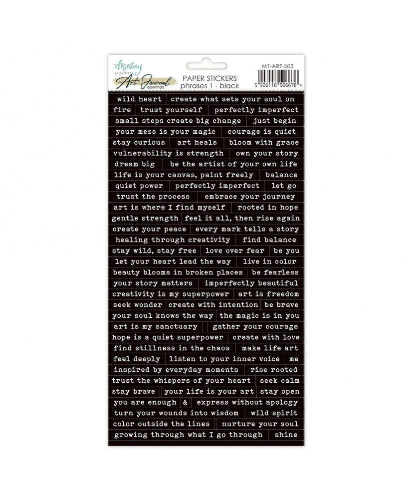 6 x 12 Art Journal Paper Stickers - Phrases 1 - Black