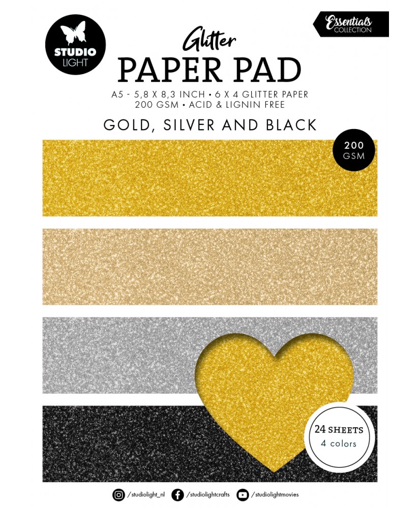 SL Glitter Paper Pad A5 Gold,Silver + Black