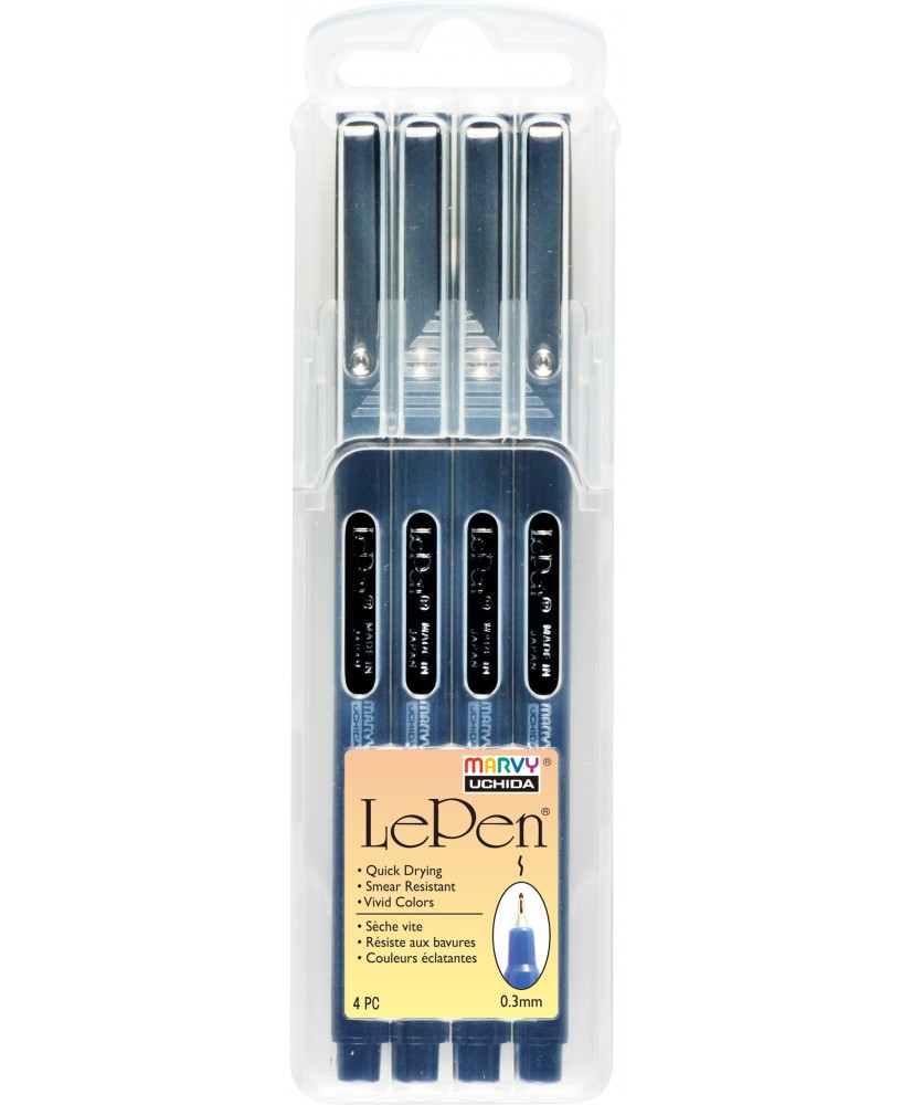 Le Pen Black 4Pcs 0.3mm pen set in solid case