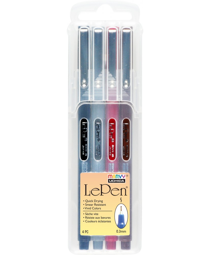 Le Pen Dark 4Pcs 0.3mm pen set in solid case