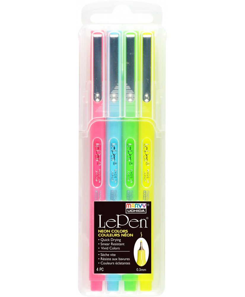 Le Pen Neon 4Pcs 0.3mm pen set in solid case