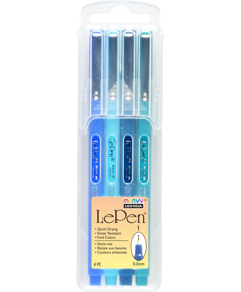 Le Pen Blue 4Pcs 0.3mm pen set in solid case