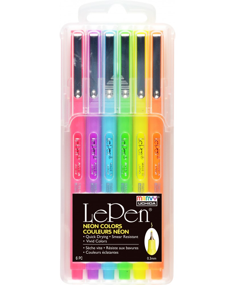 Le Pen Neon 6Pcs 0.3mm pen set  in solid case