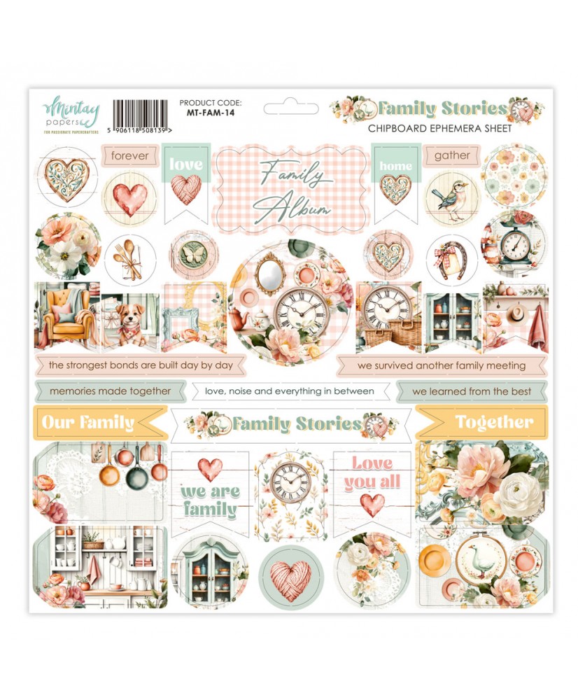 Family Stories - 12 x 12 Chipboard Ephemera Sheet