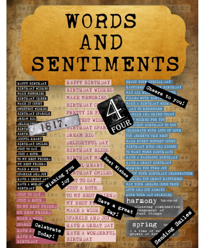 Words and Sentiments Ephemera Book 25 double sided Page
