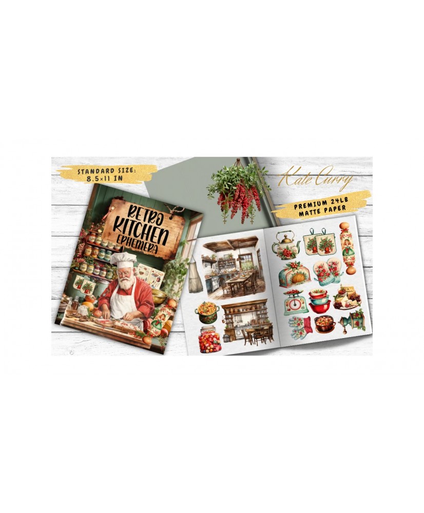 Retro Kitchen Ephemera Book 20 double sided pages A4