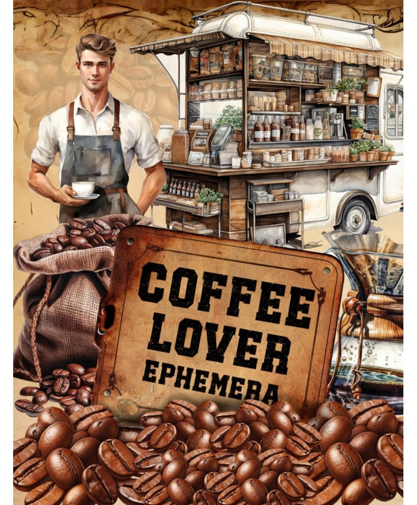 Coffee Lover Ephemera Book 25 double sided pages A4
