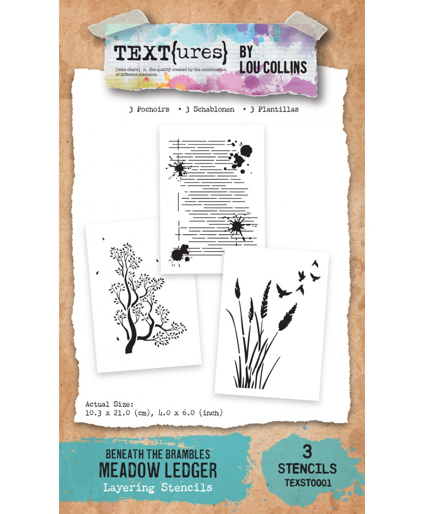 TEXT(ures) Beneath the Brambles Meadow Ledger 4inx6in 3 Pc Stencil Set