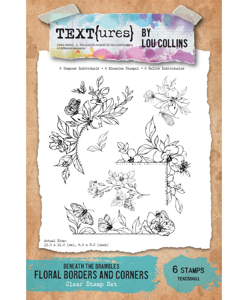 TEXT(ures)Beneath the Brambles Floral Borders and Corners 6in x 8in Clear Stamp Set