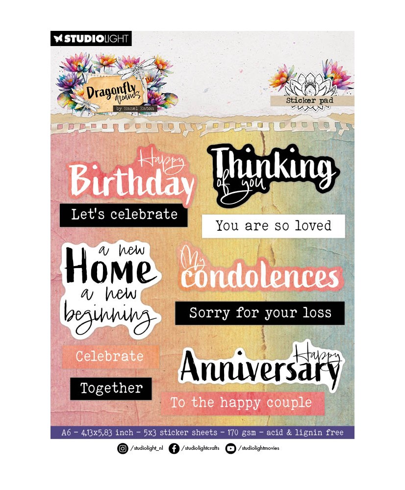 HE Dragonfly Dreams Sticker pad Sentiments 20Pg