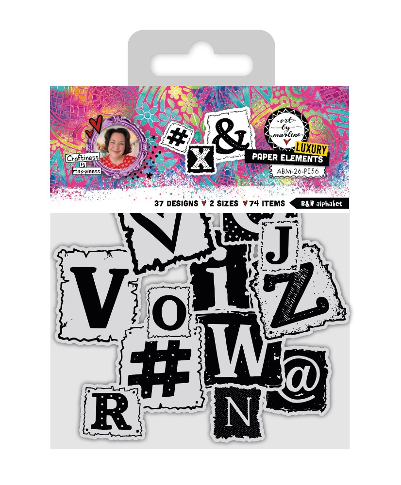 ABM Paper Elements B&W alphabet 130x150x5mm 74Pc(Pre-order)