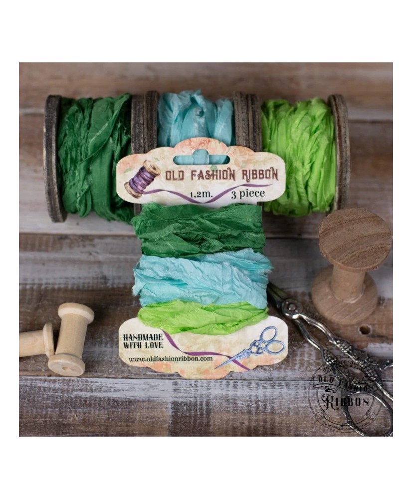 Old fashion ribbons -set of 3 pieces- Blue/Greens