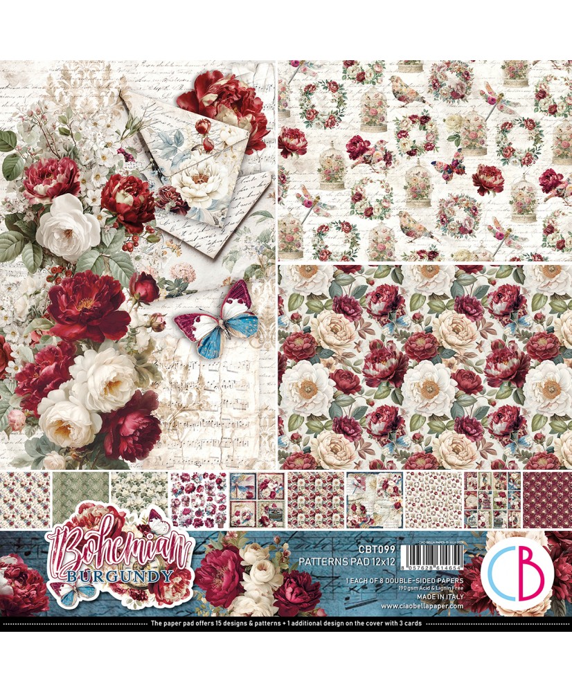 Bohemian burgundy  Patterns Pad 12x12 8/Pkg (Pre-Order)