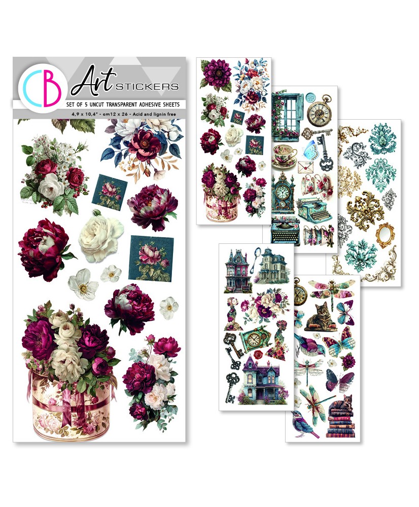 Bohemian burgundy Art Stickers transparent adhesive sheets 5/Pkg (Pre-Order)