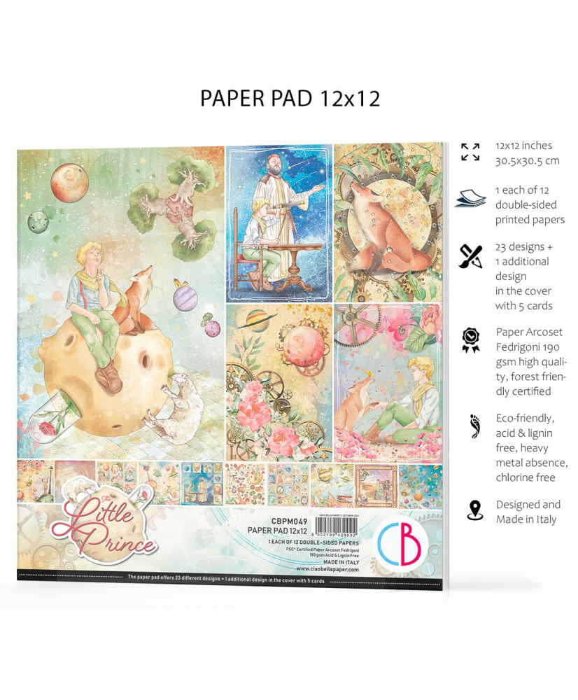 Papel Decorativo Ciao Bella 'My Tiny World' | 12 Hojas 12x12 Pulgadas | Temática Infantil Con Dibujos A Mano | Ideal Para Scrapbooking