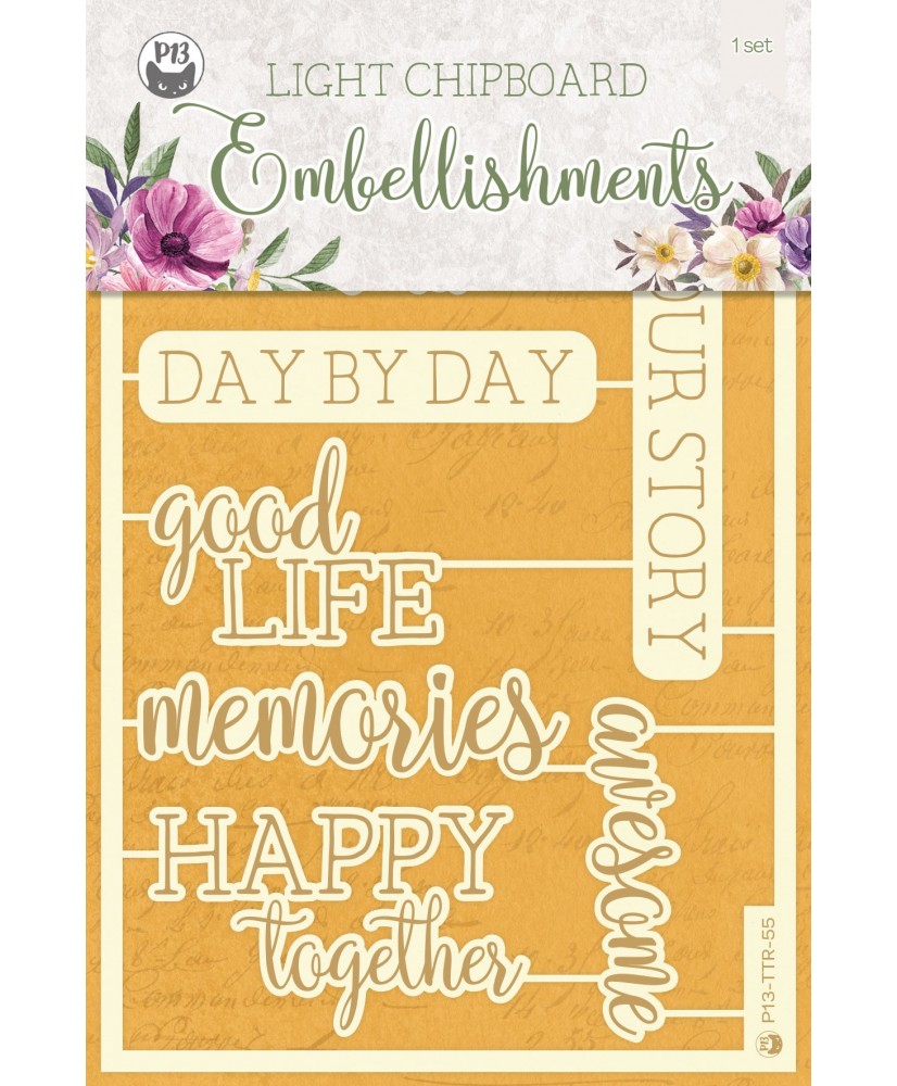 Light chipboard embellishments Time to relax 07 ENG, 8pcs