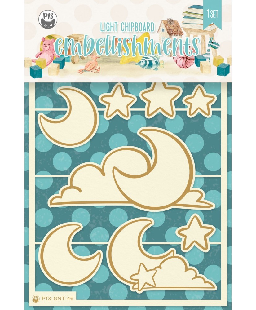 Light chipboard embellishments Good Night  03, 12pcs
