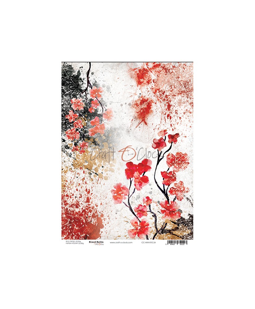 Painted Flowers Rice Paper – 24 – A4 Sheet