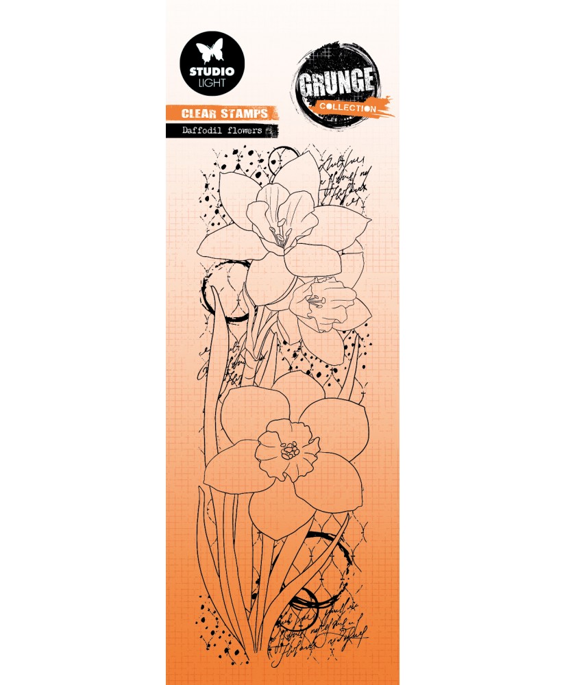 Stamp Daffodil Flowers Grunge 68x202