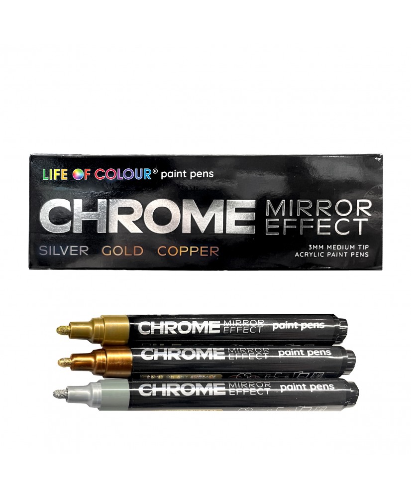 Chrome Mirror Effect 3mm Medium Tip Acrylic Paint Pens - Set of 3