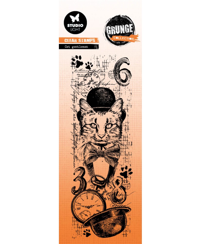 Clear Stamp Cat Gentleman Grunge 68x203mm
