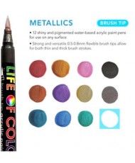 Metallic Brush Tip Acrylic Paint Pens - Set of 12